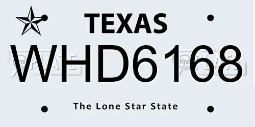 WHD6168 Texas License Plate