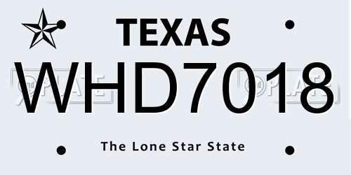 WHD7018 Texas License Plate