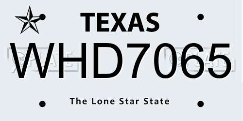 WHD7065 Texas License Plate