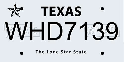 WHD7139 Texas License Plate