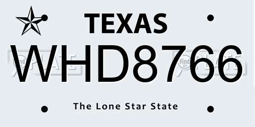 WHD8766 Texas License Plate