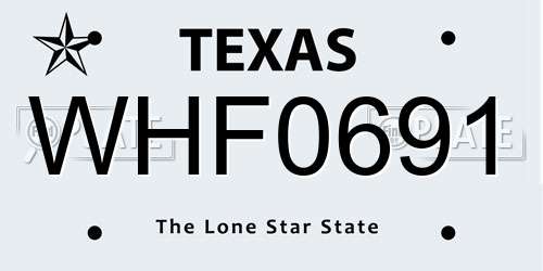 WHF0691 Texas License Plate