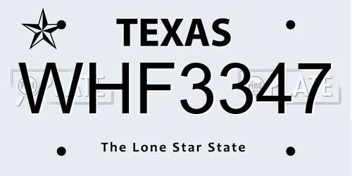 WHF3347 Texas License Plate
