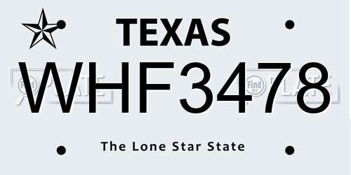 WHF3478 Texas License Plate