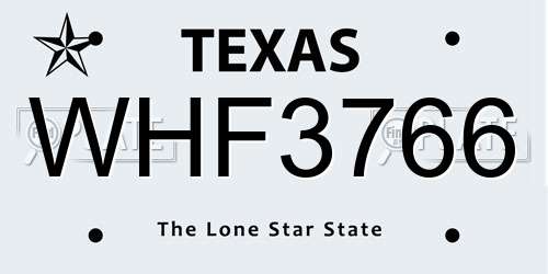 WHF3766 Texas License Plate