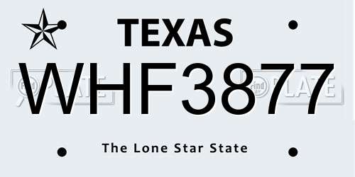 WHF3877 Texas License Plate