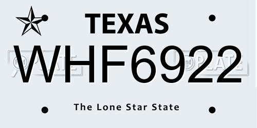 WHF6922 Texas License Plate