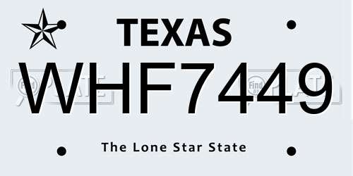 WHF7449 Texas License Plate