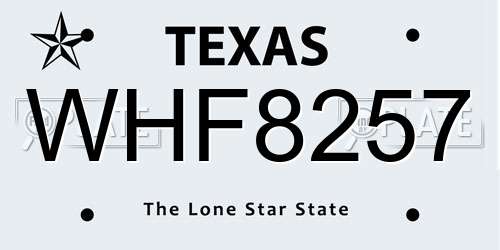 WHF8257 Texas License Plate