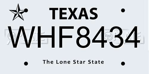 WHF8434 Texas License Plate