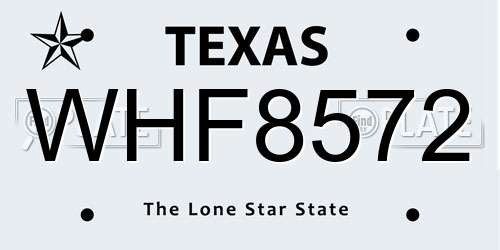 WHF8572 Texas License Plate