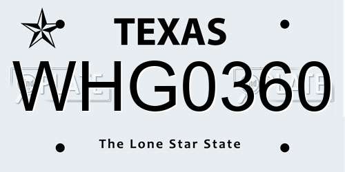 WHG0360 Texas License Plate