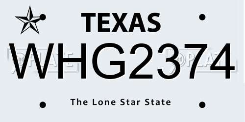 WHG2374 Texas License Plate