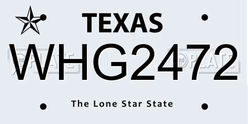 WHG2472 Texas License Plate