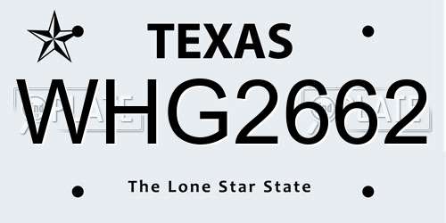 WHG2662 Texas License Plate