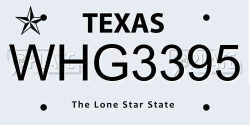 WHG3395 Texas License Plate