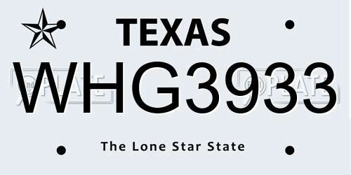 WHG3933 Texas License Plate