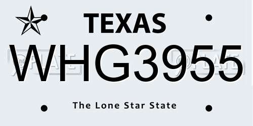 WHG3955 Texas License Plate