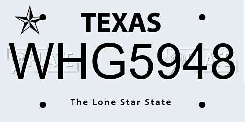 WHG5948 Texas License Plate