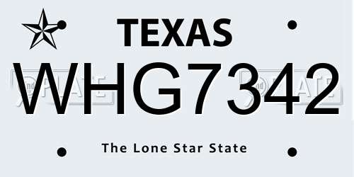 WHG7342 Texas License Plate