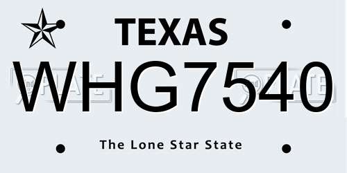 WHG7540 Texas License Plate