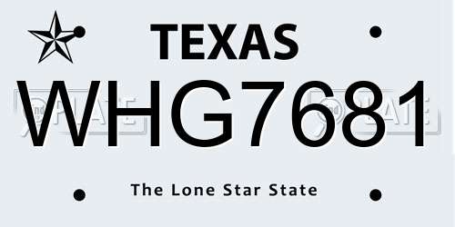 WHG7681 Texas License Plate