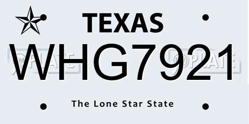 WHG7921 Texas License Plate