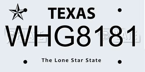 WHG8181 Texas License Plate