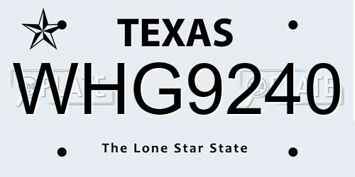 WHG9240 Texas License Plate