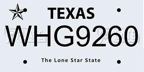 WHG9260 Texas License Plate