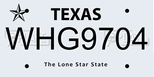 WHG9704 Texas License Plate