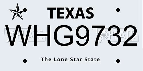 WHG9732 Texas License Plate
