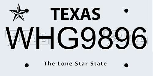 WHG9896 Texas License Plate