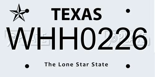 WHH0226 Texas License Plate