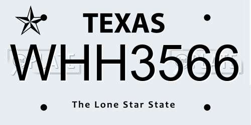 WHH3566 Texas License Plate