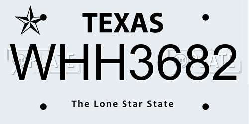 WHH3682 Texas License Plate