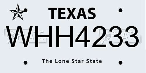 WHH4233 Texas License Plate