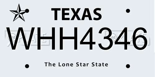 WHH4346 Texas License Plate