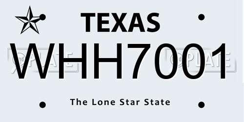 WHH7001 Texas License Plate
