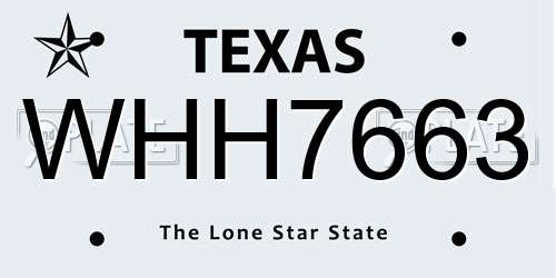 WHH7663 Texas License Plate