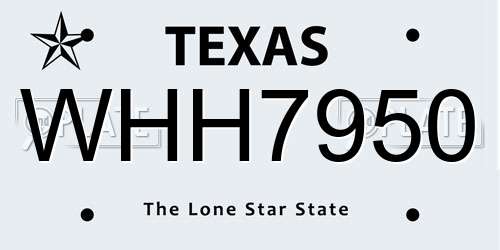 WHH7950 Texas License Plate