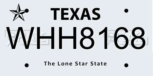 WHH8168 Texas License Plate
