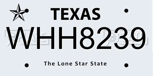 WHH8239 Texas License Plate