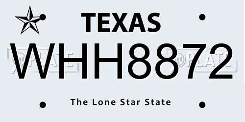WHH8872 Texas License Plate