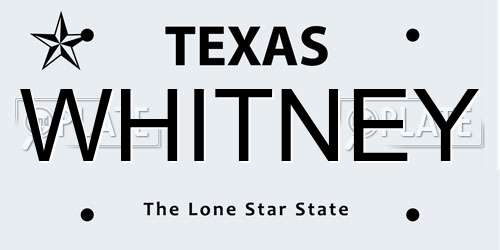 WHITNEY Texas License Plate