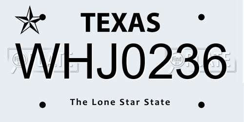 WHJ0236 Texas License Plate