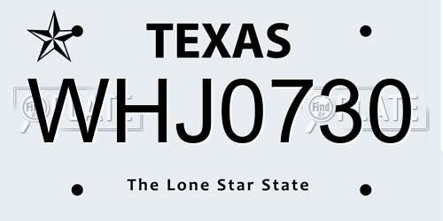 WHJ0730 Texas License Plate