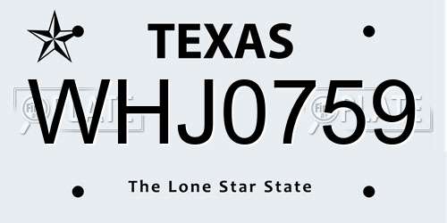 WHJ0759 Texas License Plate