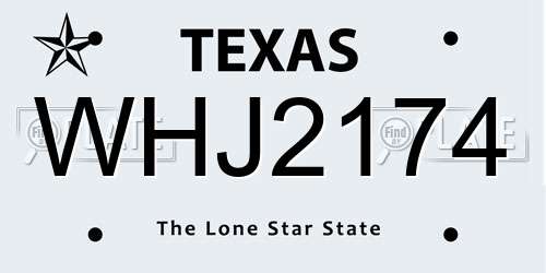 WHJ2174 Texas License Plate