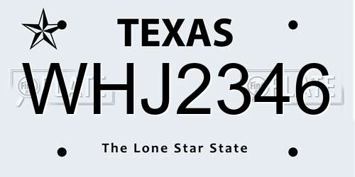 WHJ2346 Texas License Plate